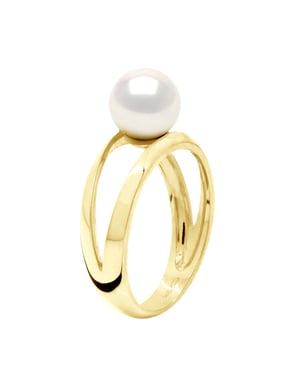 Ring – Gelbgold 375 – echte Süßwasser-Zuchtperle, rund 8–9 mm