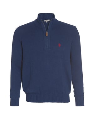 U.S. POLO ASSN. Herren Zip Troyer – Pullover mit Stehkragen – Eleganter Langarm Strickpullover in Jeansblau