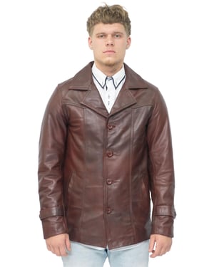 Brauner Crombie-Ledermantel im Vintage-Trench-Stil für Herren – Macau