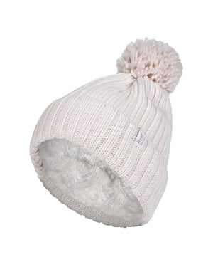 Ladies Ribbed Cuffed Thermal isoliert Winter Pom Pom Bommelmütze