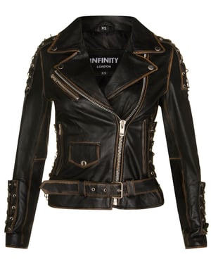 Damen-Bikerjacke „Brando“ aus schwarzem Leder in Bari