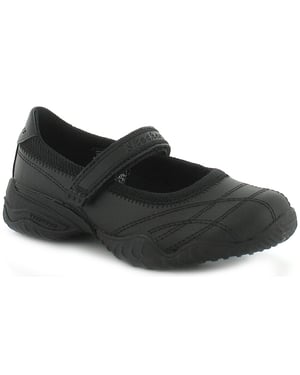 Neue Mädchen Schwarze Leder Skechers Schule Schuhe mit Klettverschluss