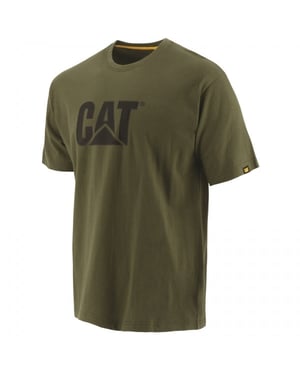 CAT MARKENLOGO Herren Baumwoll-T-Shirt Dunkelgrün