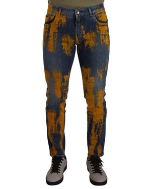 Dolce & Gabbana Blau Gelbe Färbung Baumwoll Slim Fit Herren Denim Jeans