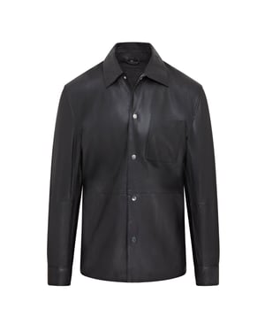 Schwarze, ungef�tterte Trucker-Western-Hemdjacke aus Leder f�r Herren - Abilene
