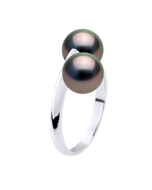 Ring You & Me – 2 echte Tahiti-Zuchtperlen rund 8–9 mm