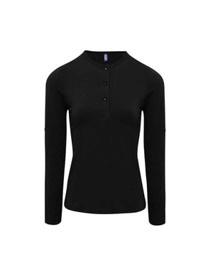 Premier Womens/Ladies Long John Plain Roll Sleeve T-Shirt (Schwarz)