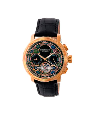 Heritor Automatik Aura Herren-Halbskelett-Lederarmbanduhr
