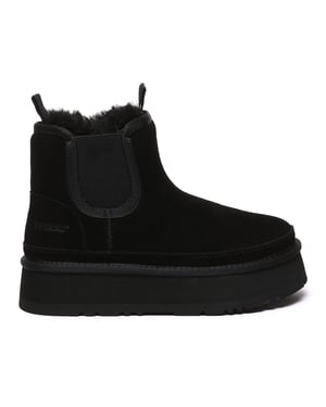 EVER AU Damen Leder Plateau Kurzstiefel Chelsea - Shoveler