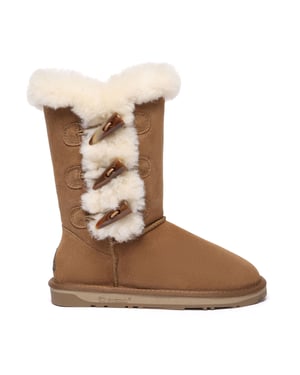 EVER AU Damenstiefel mit Hornknöpfen - Ashy