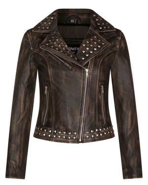 Damen Gothic Biker-Lederjacke mit Nieten-Bilbao