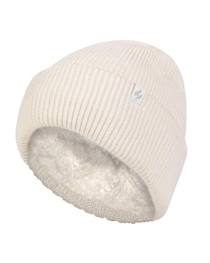 Damen Fleece gefütterte gerippte Überwurfmütze | Wärmehalter | Thermomütze für den Winter - Creme