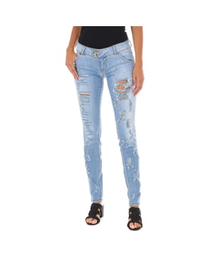 Lange Denim-Hose getragen und zerrissen Wirkung 10DBF0094 Frau