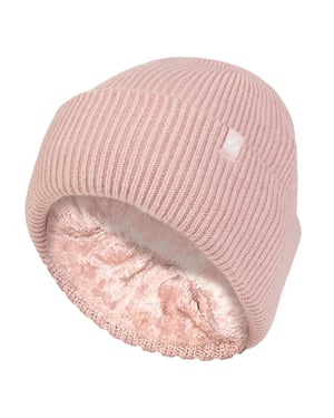 Damen Fleece gefütterte gerippte Überwurfmütze | Wärmehalter | Thermomütze für den Winter - Dusky Pink