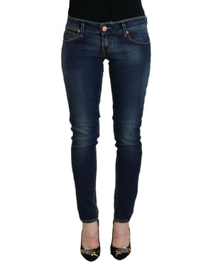 Acht Blaue Baumwoll-Hüfthose Skinny Damen Freizeitjeans