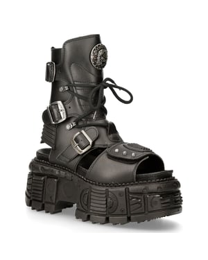 New Rock Unisex-Sandalenstiefel aus schwarzem veganem Leder – BIOS107-V1