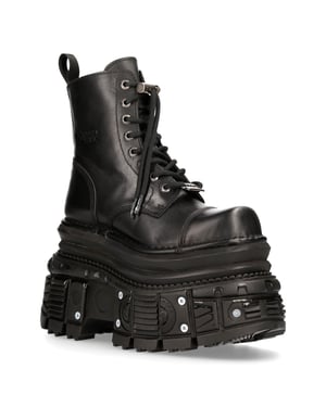 New Rock Militärstiefel aus schwarzem Metallic-Leder – MILI083CCT-C4