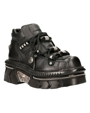 New Rock Unisex-Gothic-Techno-Stiefel aus metallischem schwarzem Leder – M-215-S6
