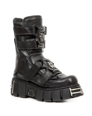 New Rock Punk Mittelhohe schwarze Lederstiefel-M-422-S1