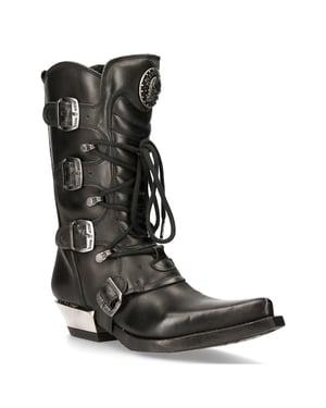 New Rock Cowboy-Schnallenstiefel aus schwarzem Leder – M-7993-S1