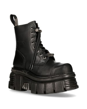 New Rock Combat Tower-Stiefel aus schwarzem Leder – M-NEWMILI083-S21