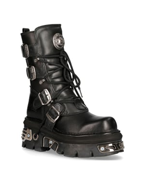 New Rock Unisex Schwarz Leder Gothic Mid-Calf Stiefel-373-S4