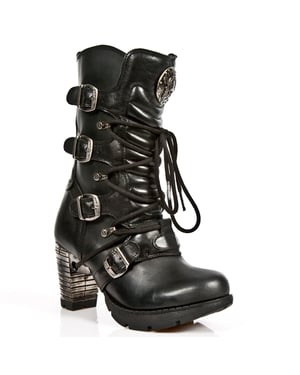 New Rock Gothic-Stiefel aus schwarzem Leder und Metallic-Look für Damen – TR003-S1