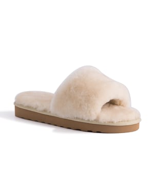 Aus Wooli Australia Damen Schafsfell Fluff Slide Pantoffeln Creme