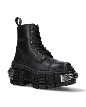 New Rock Metallic-Schwarze Lederstiefel-WALL083C-S4