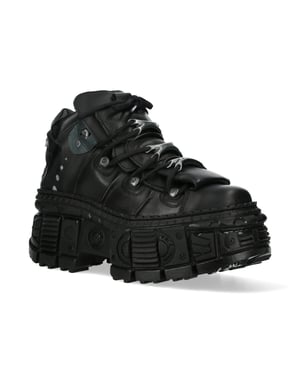 New Rock Metallic-Knöchelstiefel aus schwarzem Leder-WALL106-S12
