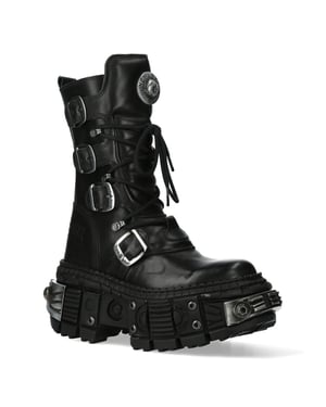 New Rock Schwarze Goth-Stiefel aus mittelhohem Kalbsleder-WALL1473-S11