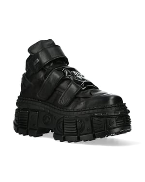 New Rock Metallic Knöchelstiefel aus schwarzem Leder-WALL285-S2