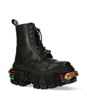 New Rock Schwarze Plateau-Lederstiefel-WALL83CCT-S8