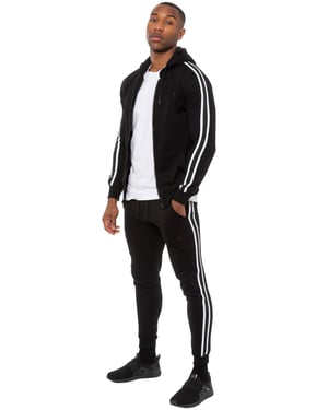 Enzo | Herren Zip Up Tape Hoodie Trainingsanzug Set - Schwarz