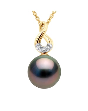 Anhänger Acht Diamanten 0,03 ct – Qualität HSI – Gelbgold – echte Tahiti-Zuchtperle, rund 9–9 mm