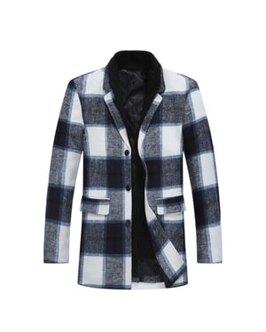 Herren Lang Slim Fit Karierter Winter Dicker Mantel mit Schalkragen Blau