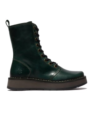 Fly London Damen RAMI043 Freizeitstiefeletten aus Leder mit Schnürung, Grün