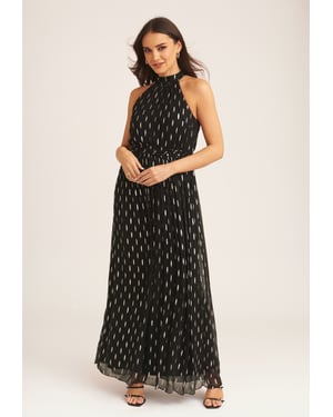 Gini London Jacquard-Maxikleid mit Neckholder - Schwarz