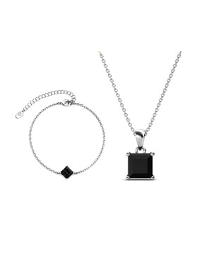 Einfaches quadratisches Handschellen-Set - Silber und schwarzes Kristall