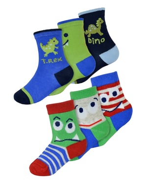 6 Pack Baby Boys Monster Dinosaurier Design Muster Socken | Socken Snob | Lustige Baumwolle Kleinkind Socken - Dinosaurier