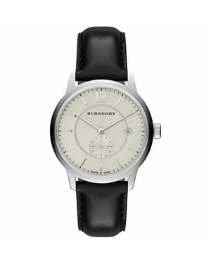 Burberry BU10000 Klassische Runde Beige Zifferblatt Schwarzes Leder Herrenuhr