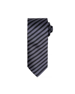 Premier Mens Double Stripe Pattern Formal Business Tie (Schwarz/Dunkelgrau)