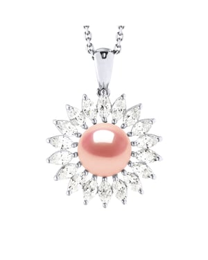 SUN Halskette Süßwasserperlenschmuck 8-9mm Rose 925