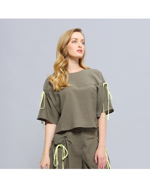 Crop-Top mit Tulpenärmeln