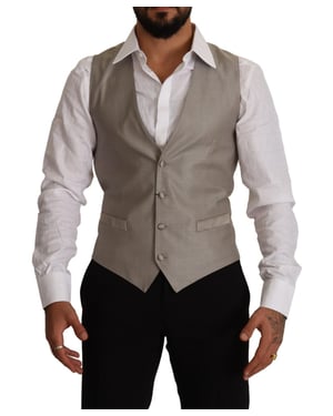 Dolce & Gabbana Herren Beige Wolle Einreiher Weste
