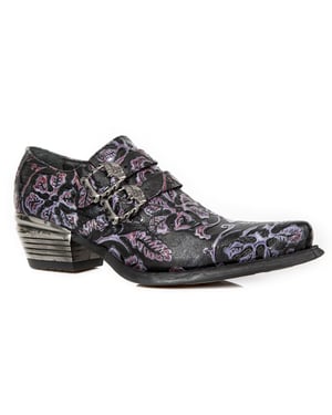 New Rock Vintage Lila Blumenleder Schnallenschuhe-7960-S8