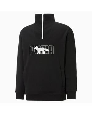 Puma x Maison Kitsune Langarm Herren Halbzip schwarzes Sweatshirt 532322 01