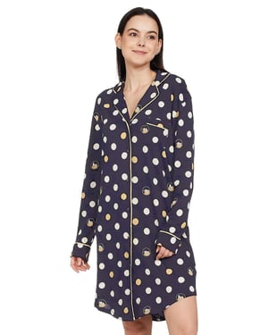 Marks and Spencer Damen Nachthemd aus reiner Baumwolle in Navy