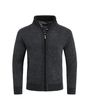 Herren-Cardigan mit Rei?verschluss, Stehkragen und gefuttertem Grobstrickpullover dunkelgrauarz