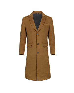 Herren Wintermantel aus Wolle mit Stehkragen und schmaler Passform, knielang, Khaki